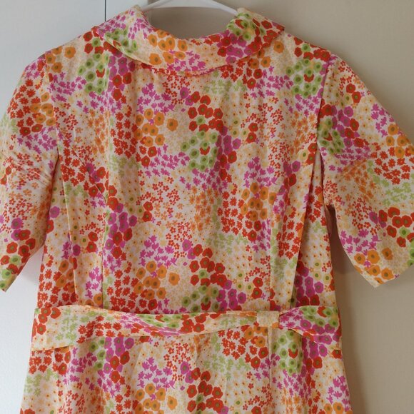 Amish Mennonite Cape Dress 36"B 31"W Vintage 60s Style Pink Orange - Picture 4 of 16